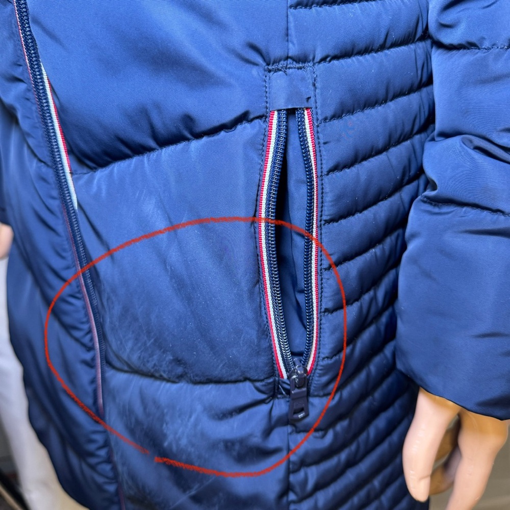 Tommy Hilfiger Navy Women's Extended Jacket Hem Hooded Puffer Coat Small - Picture 8 of 16